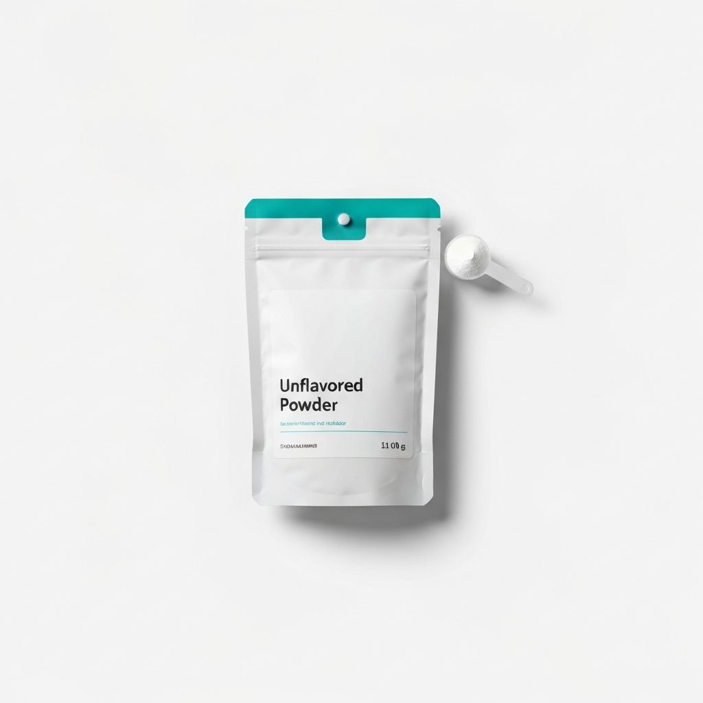 Strength Base powder in resealable pouch with clear label